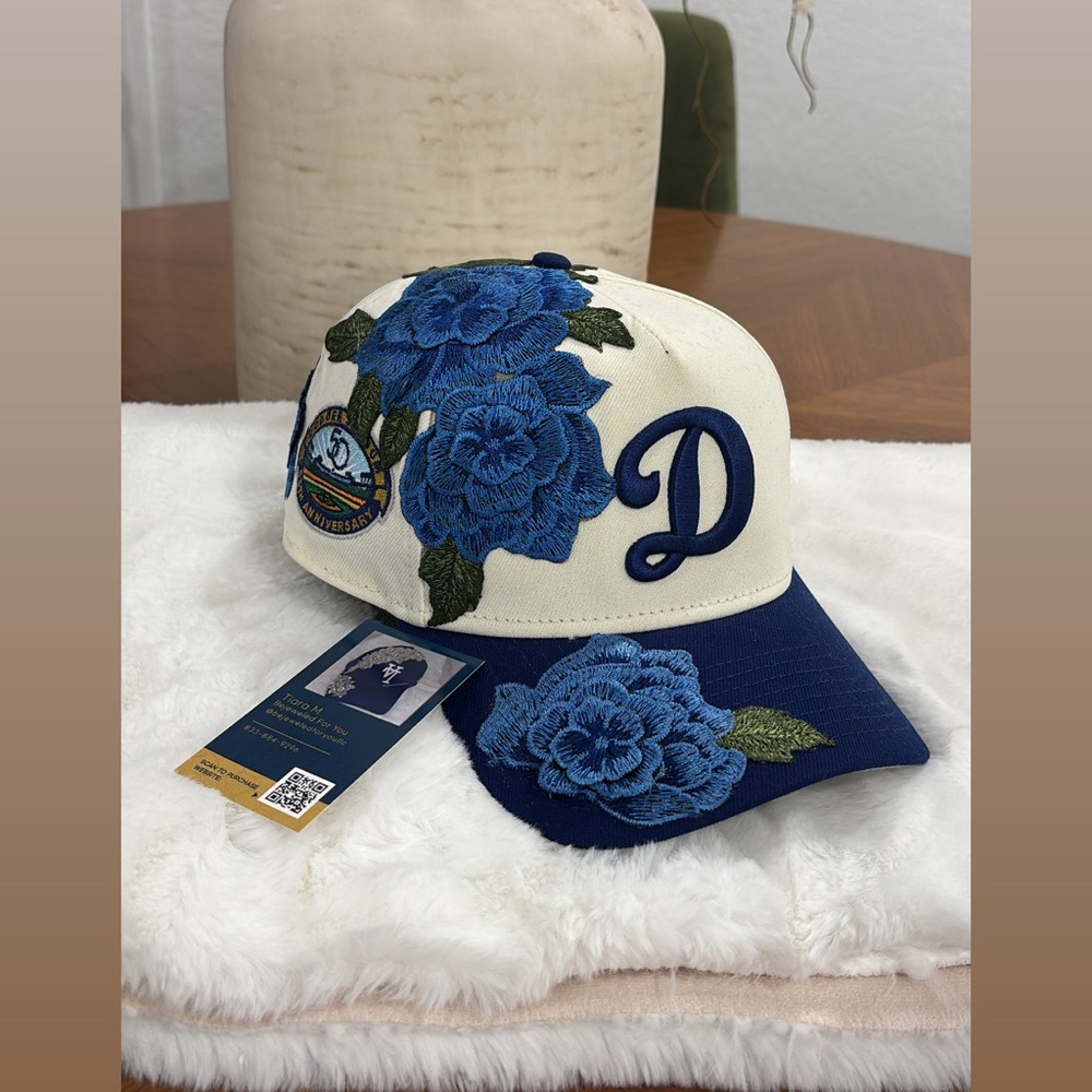 Embroidered Blue Floral Dodger SnapBack Hat